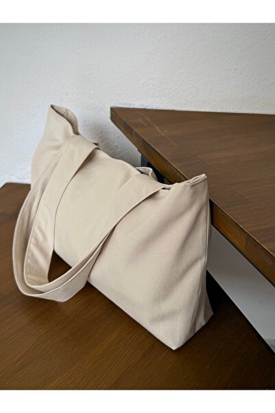 LUNAFEL Μπεζ υφασμάτινη τσάντα ώμου - Αδιάβροχο βαμβακερό ύφασμα - Τσάντα παραλίας υφασμάτινη τσάντα χειρός και τσάντα ώμου