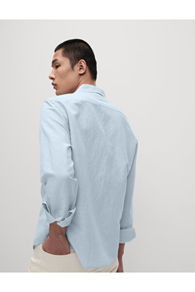 Marks & Spencer Pamuk Keten Karışımlı Kazayağı Desenli Gömlek