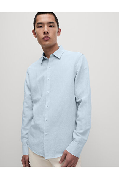 Marks & Spencer Pamuk Keten Karışımlı Kazayağı Desenli Gömlek