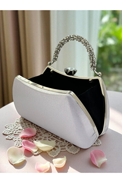 Biçanta Special Design Silver Gray Color Silvery Satin Handle Women's Evening Dress Bag Wedding Engagement Prom