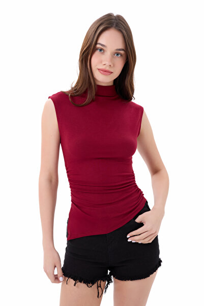 vesantia Bluză tricotată asimetrică, cu mânecă scurtă, cu guler în picioare, ...