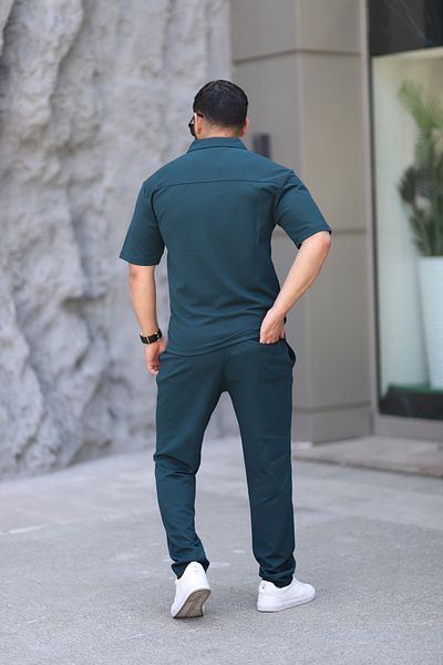 cto your style تي شيرت رجالي بياقة بولو، قصة مريحة، سحاب، تفاصيل كبس، طقم علوي سفلي