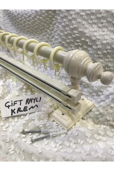 özdeğer home 100cm Çift Raylı Rustik 3 Perdelik Halkalı Korniş Perde Tutucu