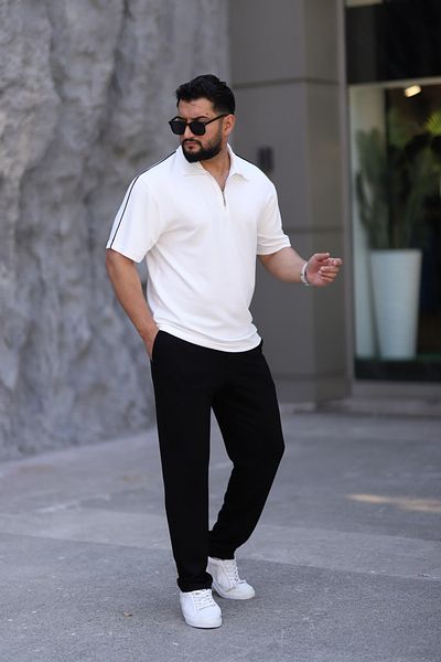 cto your style تي شيرت رجالي بياقة بولو، طقم علوي بسحاب ومريح