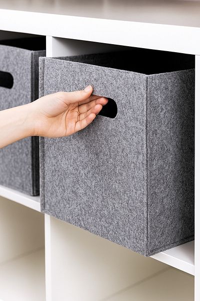 YUNUSOĞLU HOME Gray Felt Cube Organizer - Toy Box with Handle