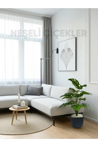 NEŞELİ ÇİÇEKLER Yapay Ağaç Monstera Deve Tabanı Bitkisi 18 Yaprak 75cm Plastik Saksıda Yapay Salon Çiçeği Hediyelik
