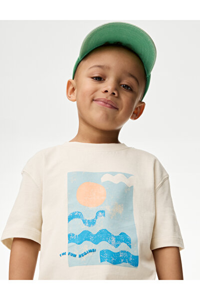 Marks & Spencer Saf Pamuklu Dalga Desenli Tişört (2-8 Yaş)