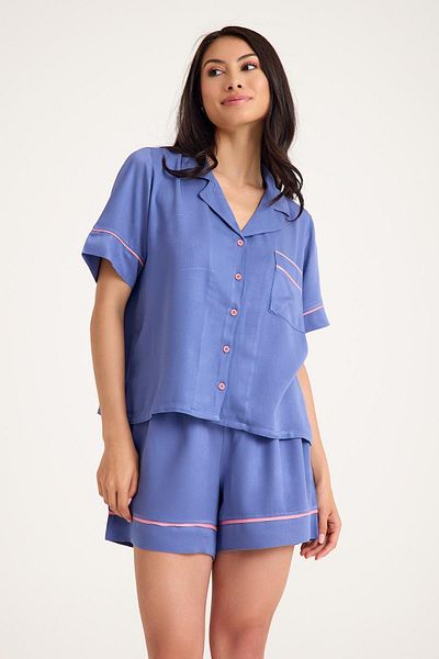 Amarelle Dream Gray Blue Viscose Fabric Masculine Shorts Pajama Set