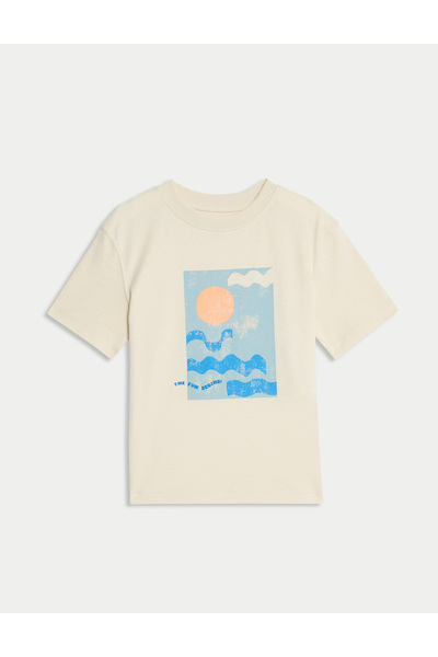 Marks & Spencer Saf Pamuklu Dalga Desenli Tişört (2-8 Yaş)