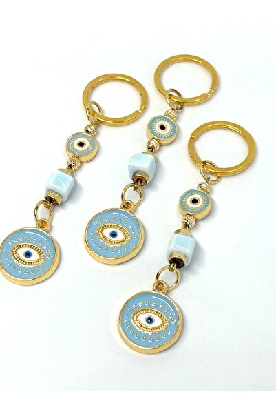 Azrua Breloc metalic cu ochi de piatră albastru deschis, breloc metalic cu mă...