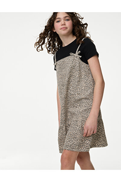 Marks & Spencer 2 Parça Leopar Desenli Kot Elbise Takımı (2-16 Yaş)