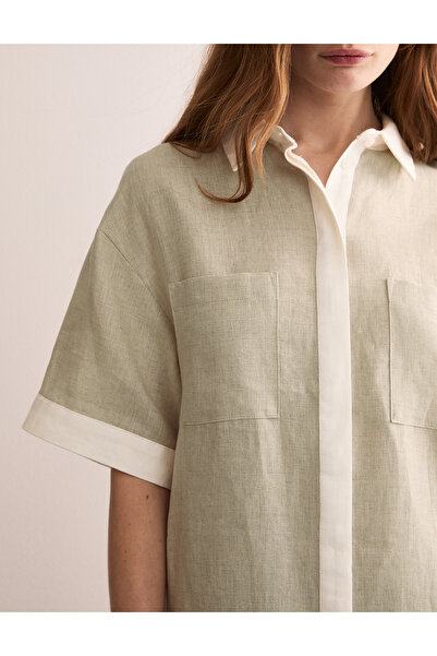 Marks & Spencer Saf Keten Mini Gömlek Elbise