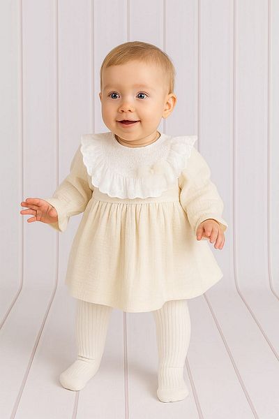 dinamik çocuk Baby Girl Ruffled Lace Collar Long Sleeve Seasonal Dress Spring Stylish Model 3-6-9-12-18-24Months