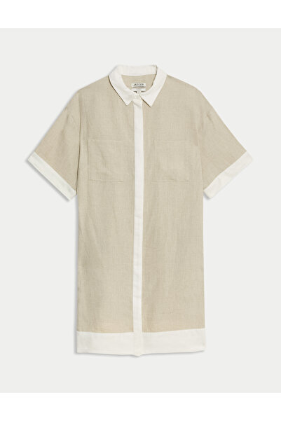 Marks & Spencer Saf Keten Mini Gömlek Elbise