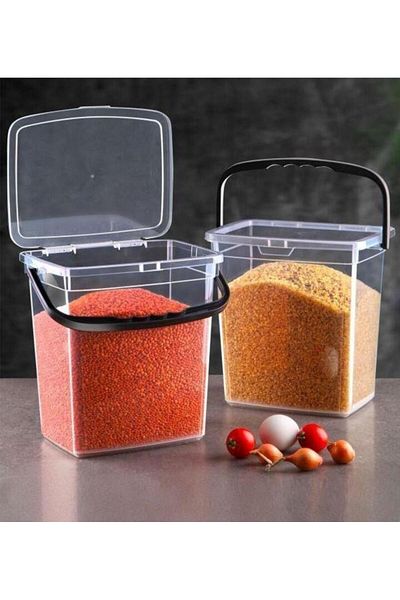 Stile Cucina Mega Boy 4-Piece Square Flour Container 6 Liters - Detergent Dispenser Storage Box with Handles Transparent