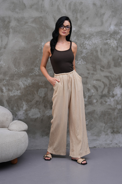 Marjinal Women's Seersucker Elastic Waist Trousers