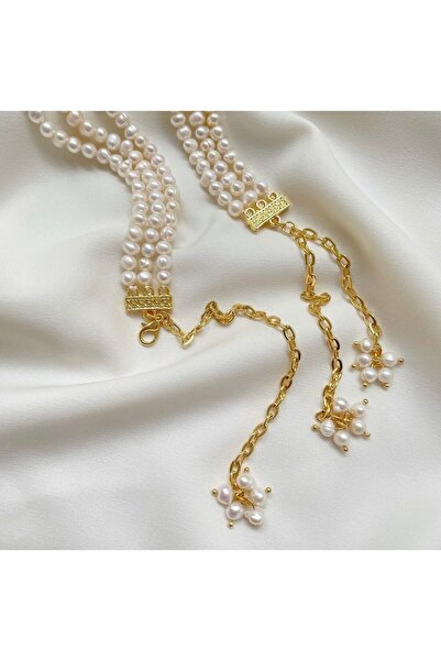 MİRSTAR 3 Sıra Gerçek Kültür Incisi Kolye, Çok Özel Kolye