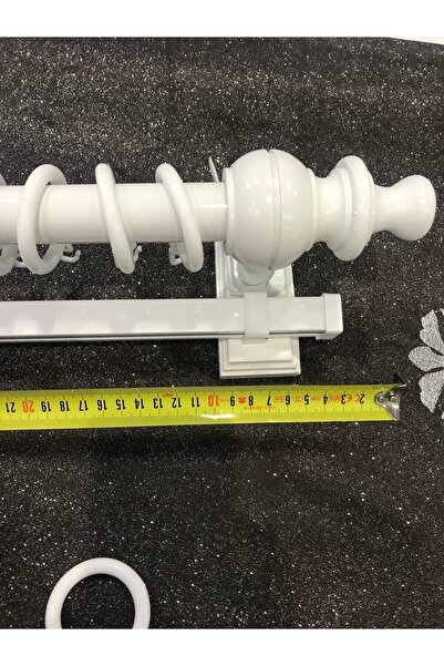 özdeğer home 225cm Beyaz Tek Raylı Rustik Perde Askısı 2li Korniş Halkalı Per...