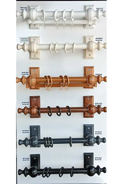özdeğer home 175cmmeşe Raysız Rustik Perde Askısı Halkalı Korniş Perde Tutucu