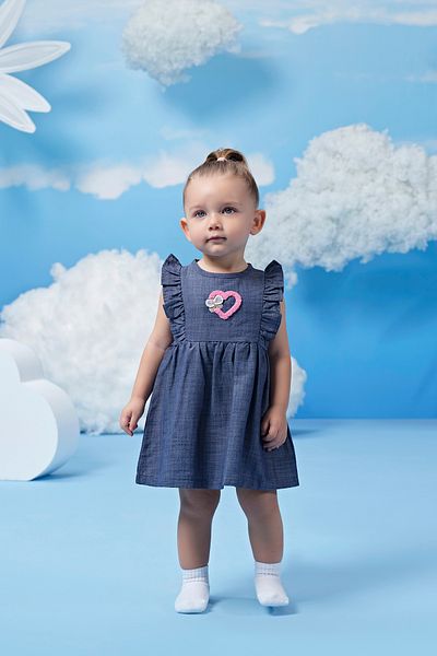 Miny Center Baby Girl Dress with Ruffled Sleeves and Heart Pattern