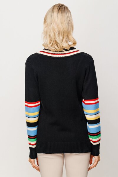 Ekol On Fashion V-Neck Sleeves Color Detailed Sweater