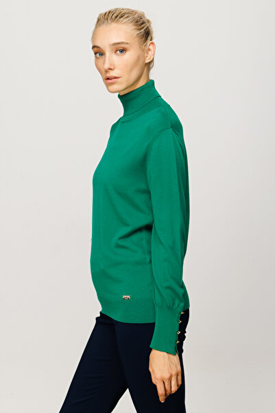 Ekol Ten Turtleneck Sleeve Ornamental Buttoned Knitwear Sweater