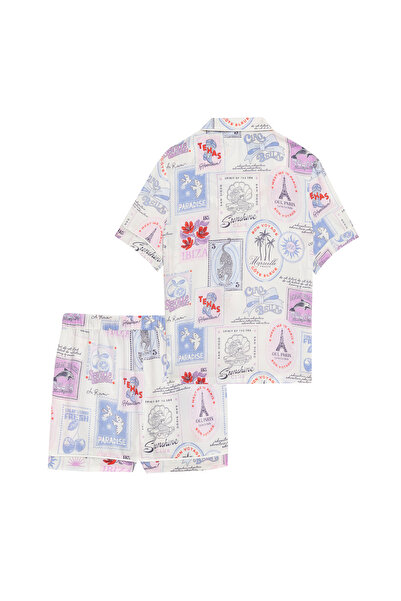 Marks & Spencer Satin World Travel Revere Pijama Takımı (3-16 Yaş)