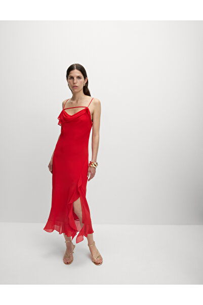 Marks & Spencer Dökümlü Yakalı Midaxi Askılı Elbise