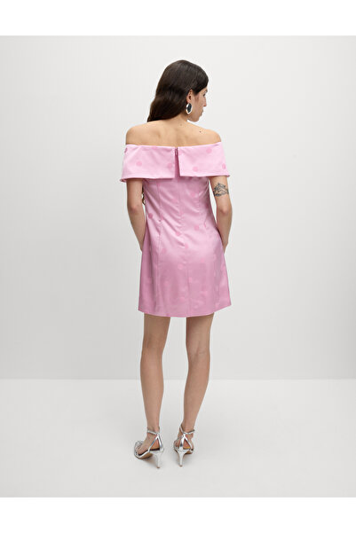 Marks & Spencer Saten Puantiyeli Bardot Mini Elbise