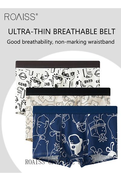 ROAISS 3 Pack Collection of Men Underwear Men Cotton Boxer Briefs of Mid Rise Square Cut Underwear with Ant