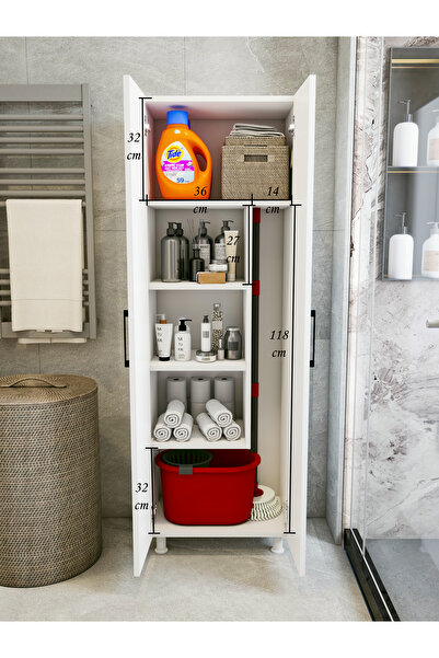 MONTENERO Çok Amaçlı Dolap Beyaz Banyo Düzenleyici Kiler Dolabı Kova Süpürge Paspas Deterjan Dolabı Küçük Boy