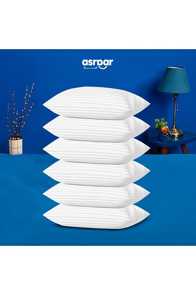 Asraar Package 6-Piece| Microfiber Bed Pillows 20 cm Thick With Stripes, Standard Size 1000 gr 75x50 cm