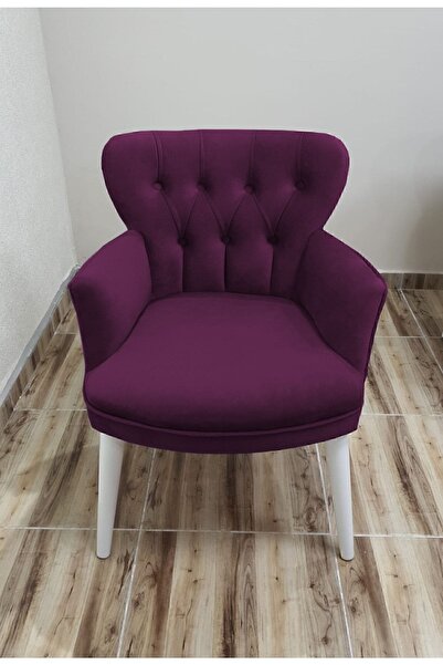 Azra Aksesuar Berjer - Tekli Koltuk - Ahşap Ayak - Nubuk Kumaş - Beyaz Ayak - Mor