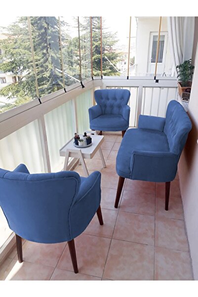 Azra Aksesuar Çay Seti Koltuk Takımı - Düz Renk - Ahşap Ayak - Babyface Kumaş...