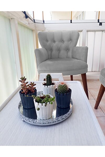 Azra Aksesuar Çay Seti Koltuk Takımı - Düz Renk - Ahşap Ayak - Babyface Kumaş - Açık Gri