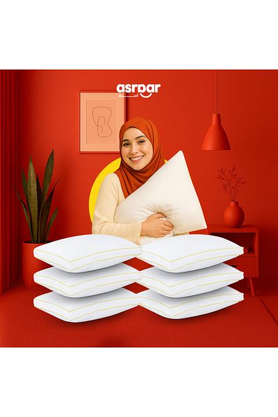 Asraar Package 6-Piece| Microfiber Bed Pillows 20 cm Thick - Prime Pillow , Standard Size 1000g 75 x 50 cm