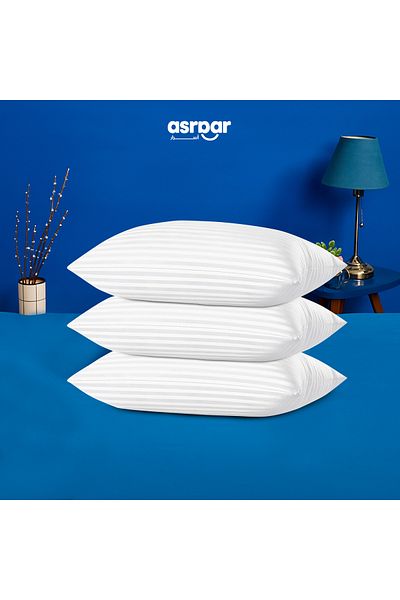 Asraar Package 3-Piece| Microfiber Bed Pillows 20 cm Thick With Stripes, Standard Size 1000 gr 75x50 cm