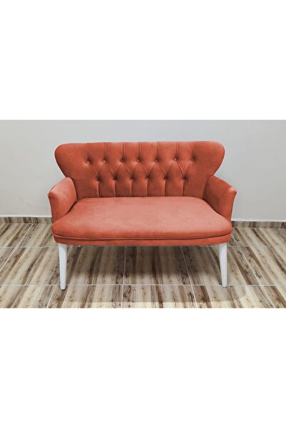 Azra Aksesuar Ikili Koltuk - Kanepe - Babyface Kumaş - Ahşap Ayak - Turuncu