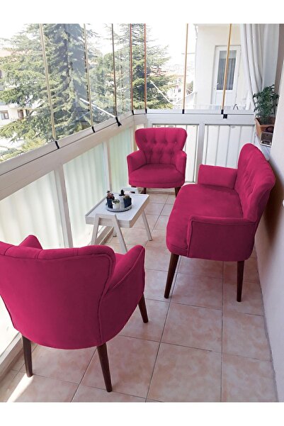 Azra Aksesuar Çay Seti Koltuk Takımı - Düz Renk - Ahşap Ayak - Babyface Kumaş...