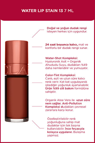 Clarins WATER LIP STAIN 13 7ML - 24 Saat Boyunca Kalıcı Dudak Renklendirici