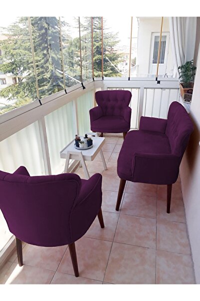 Azra Aksesuar Çay Seti Koltuk Takımı - Düz Renk - Ahşap Ayak - Babyface Kumaş...