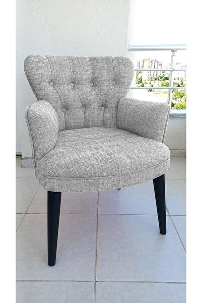 Azra Aksesuar Berjer - Tekli Koltuk - Keten Kumaş - Ahşap Ayak - Krem