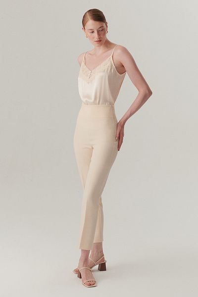 Exquise Straight Cut Regular Bone Trousers with Back Waist Detail