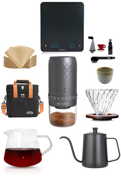 MIBRU V60 Set Coffee Set Of 11 Piece Pour Over Coffee Maker Complete Drip Coffee Set With Electric Grinder