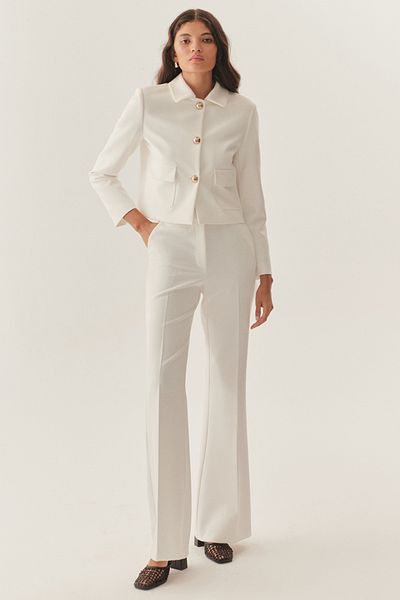 Exquise High Waist Wide Leg White Trousers