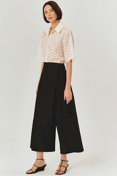 Exquise High Waist Wide Short Leg Black Skirt Pants