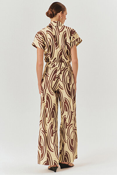 Exquise Soyut Desenli Pamuklu Wide Leg Pantolon