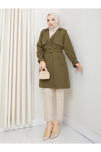 RACE FASHİON Trench pentru femei, cu două piept, căptușit, impermeabil, din in Rc3089