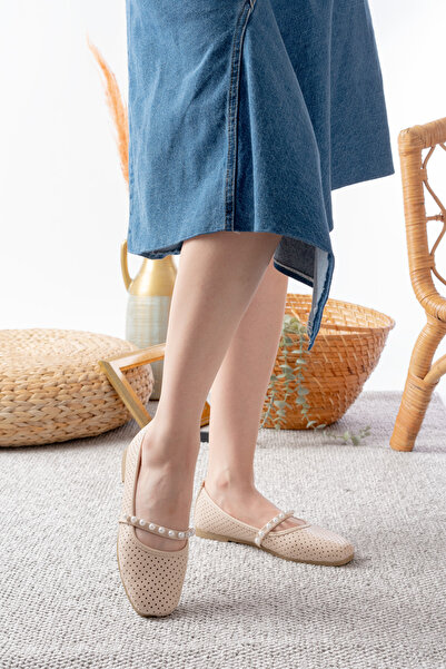 Slipcat Women's Black Skin Pearl Ballerina Home and Outdoor Shoes