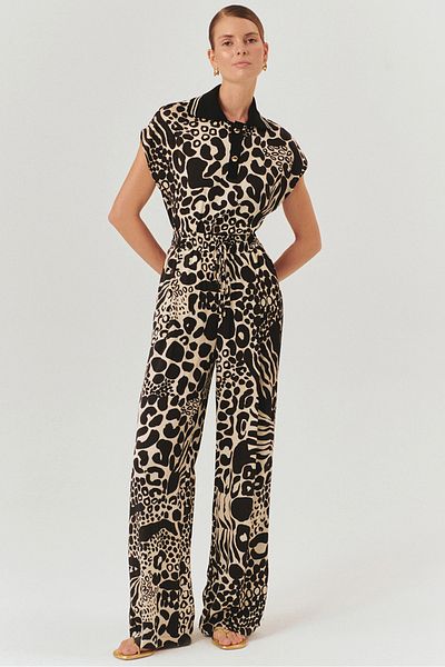 Exquise Adjustable Lace-Up High Waist Patterned Loose Cut Pants